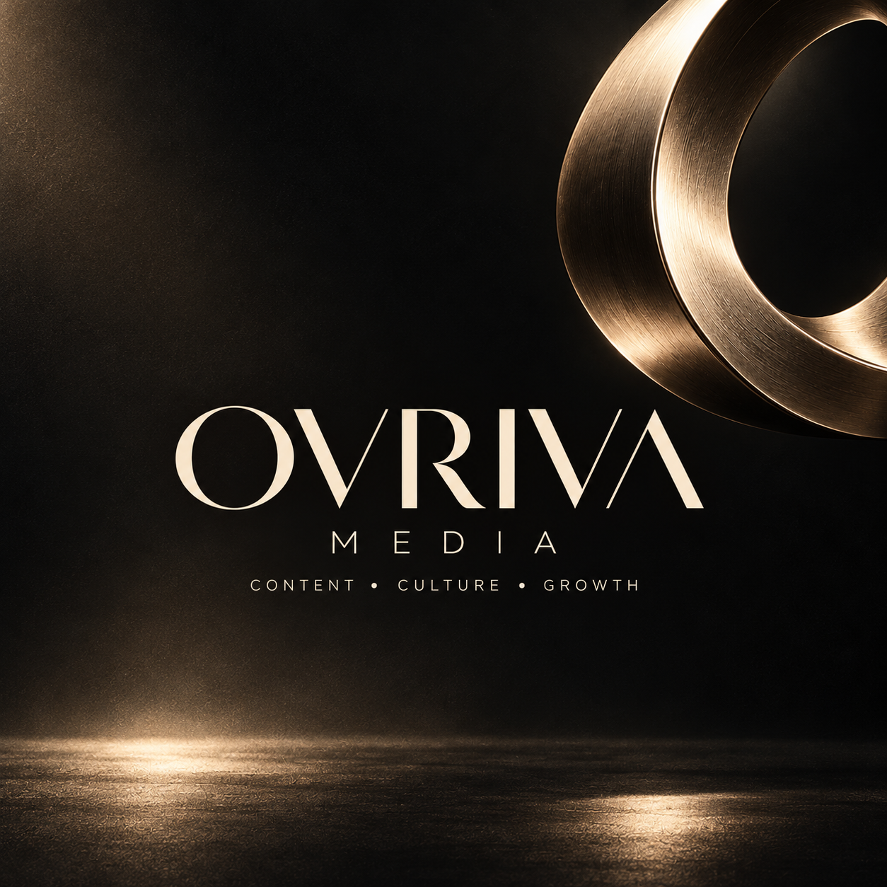 OVRIVA MEDIA brand identity in black and champagne gold